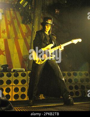 **FILE PHOTO** Mick Mars Sues Motley Crue. FEBRUARY 20: Mick Mars of Motley Crue performs at the Bi-Lo Center in Greenville, South Carolina on one of the first dates of the Carnival Of Sins Tour on February 20, 2005. CREDIT: Chris McKay/MediaPunch Stock Photo