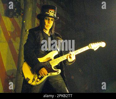 **FILE PHOTO** Mick Mars Sues Motley Crue. FEBRUARY 20: Mick Mars of Motley Crue performs at the Bi-Lo Center in Greenville, South Carolina on one of the first dates of the Carnival Of Sins Tour on February 20, 2005. CREDIT: Chris McKay/MediaPunch Stock Photo