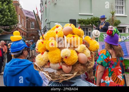 England, Dorset, Bridport, The Annual Bridport Hat Festival, Colourful Hats Stock Photo