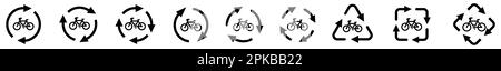 Bicycle icon in arrows forming cycle, two three and four arrow version. Bike recycling or change concept Stock Vector