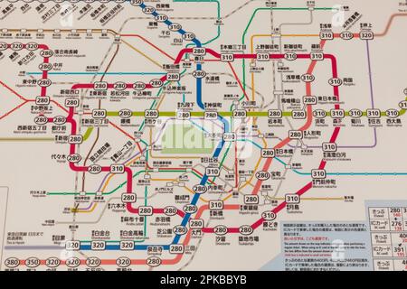 Japan, Honshu, Tokyo, Shibuya, Shibuya Subway Train Station, Bi-lingual Map of The Tokyo Subway System Map Stock Photo