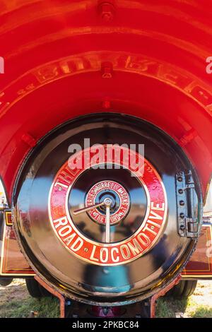 England, Dorset, The Annual Great Dorset Steam Fair at Tarrant Hinton near Blandford Forum, Detail of The Burrell Road Locomotive Steam Engine Stock Photo