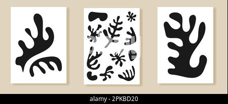 Abstract coral posters collection. Contemporary minimalist organic shapes corals Matisse style. Vector graphic illustration Stock Vector