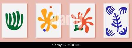 Set of 4 Matisse inspired wall art posters. Abstract coral fyers Stock Vector