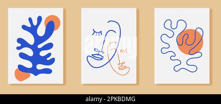 Set of abstract posters. Contemporary minimalist organic shapes Matisse style. Vector illustration Stock Vector