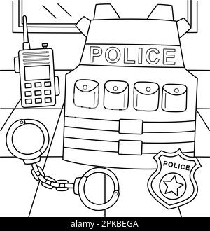 Police Officer Equipment Coloring Page for Kids Stock Vector