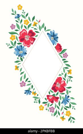 Bright Chintz Romantic Meadow Wildflowers Vector Diamond Frame Stock Vector