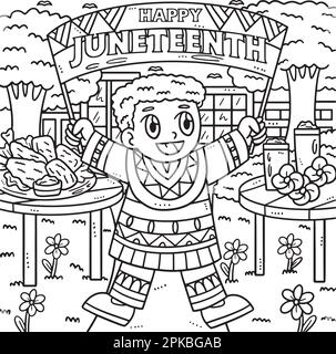 Happy Juneteenth Banner Coloring Page for Kids Stock Vector