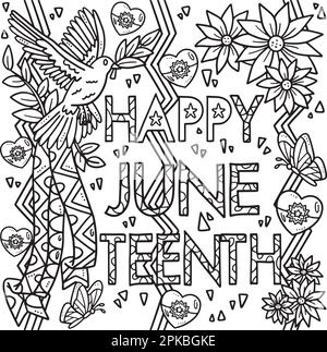 Happy Juneteenth Banner Coloring Page for Kids Stock Vector