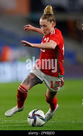 Cardiff, UK. 06th Apr, 2023. Cardiff, Wales, April 6th 2023: Rachel Rowe (13 Wales) in action during the International Friendly football match between Wales and Northern Ireland at the Cardiff City Stadium in Cardiff, Wales. (James Whitehead/SPP) Credit: SPP Sport Press Photo. /Alamy Live News Stock Photo