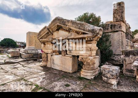 Scenic ruins of the Corinthian order East Triumphal Arch at the ancient the Sanctuary of Demeter in Eleusis, Attica Greece. Stock Photo
