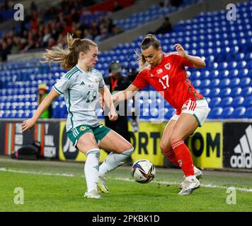 Cardiff, UK. 06th Apr, 2023. Cardiff, Wales, April 6th 2023: Ella Powell (17 Wales) cuts inside with the ball during the International Friendly football match between Wales and Northern Ireland at the Cardiff City Stadium in Cardiff, Wales. (James Whitehead/SPP) Credit: SPP Sport Press Photo. /Alamy Live News Stock Photo