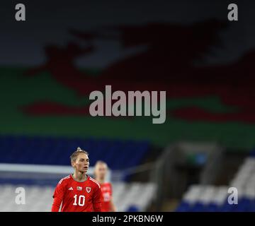 Cardiff, UK. 06th Apr, 2023. Jess Fishlock of Wales looks on. Wales women v Northern Ireland women, international football friendly at the Cardiff City Stadium in Cardiff, Wales on Thursday 6th April 2023. this image may only be used for Editorial purposes. Editorial use only, pic by Andrew Orchard/Andrew Orchard sports photography/Alamy Live news Credit: Andrew Orchard sports photography/Alamy Live News Stock Photo