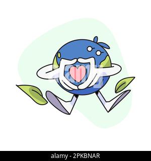 flat vector illustration, cute globe doing heart pose. Stock Vector