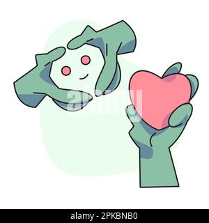 flat vector illustration, cute hands holding a heart Stock Vector