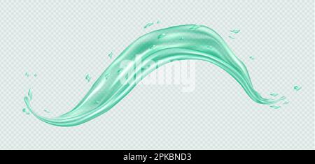 Green juice splash, realistic green tea wave, matcha or cucumber drink, transparent liquid flow. Stock Vector