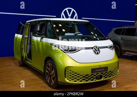 New York, NY, USA. 6th Apr, 2023. The New York International Auto Show opened for the press at the Jacob Javits Convention Center, and opens for the public on 7 April. The Volkswagen ID. Buzz, the company's first all-electric minivan, the successor to the VW bus. Credit: Ed Lefkowicz/Alamy Live News Stock Photo