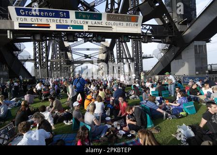 Sydney Harbour Bridge is covered in grass for the 'Breakfast On the ...