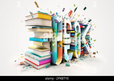 Books in bright covers scatter in different directions, template for ...