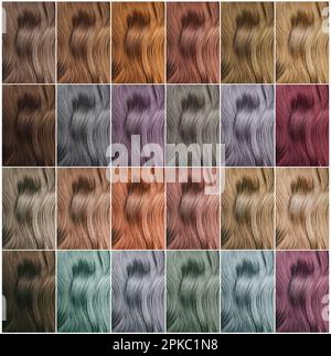 Collage with multicolored hair samples. Color palette Stock Photo