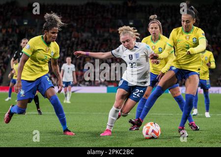 London, England, April 6th 2023: Katie Robinson (22 England) on the ball during the Womens Finalissima 2023 football match between England (UEFA Womens European champion) and Brazil (CONMEBOL Womens South American champion) at Wembley Stadium, London, England (Natalie Mincher/SPP) Credit: SPP Sport Press Photo. /Alamy Live News Stock Photo