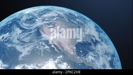 Part of planet earth with clouds and atmosphere, viewed from outer space Stock Photo
