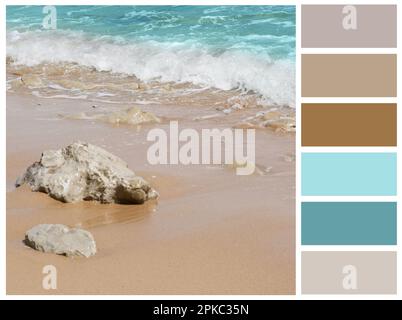 Color palette appropriate to photo of beautiful sandy beach and sea Stock Photo