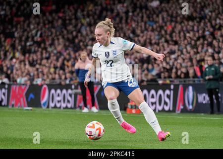 London, England, April 6th 2023: Katie Robinson (22 England) on the ball during the Womens Finalissima 2023 football match between England (UEFA Womens European champion) and Brazil (CONMEBOL Womens South American champion) at Wembley Stadium, London, England (Natalie Mincher/SPP) Credit: SPP Sport Press Photo. /Alamy Live News Stock Photo