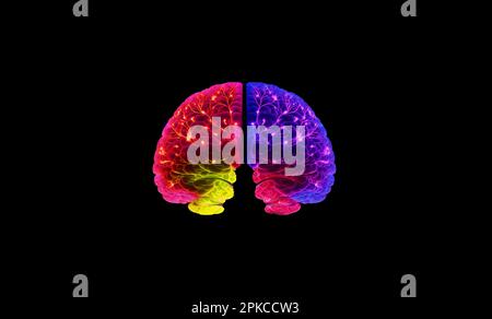 two-part Human Brain trees yellow isolated illustration concept art yellow background Stock Photo