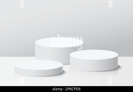 White cylinder stage pedestal podium with background. Use for product display presentation, showcase, mock up. Stock Vector