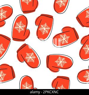 Seamless pattern of warm winter gloves. Christmas and New Year. Vector illustration in cartoon flat style isolated on white background. Stock Vector