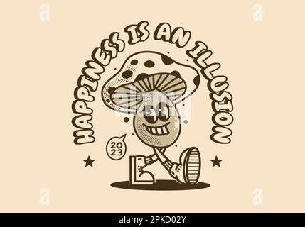 Vintage mascot character illustration design of smiling mushroom Stock Vector