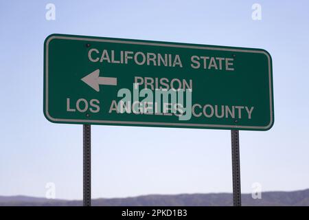 A sign at the entrance to the California State Prison, Los Angeles County jail, Thursday, March, 6, 2023, in Lancaster, Calif. Stock Photo