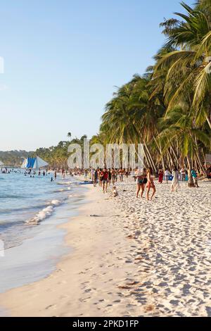 White Beach in the evening, Station 2, Barangay Balabag, Boracay Island, Visayas Island Group, Philippines Stock Photo