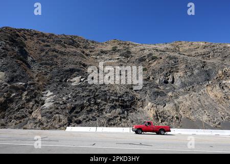General views on the East Pacific Coast Highway between Santa Monica and Malibu in California, State Route 1, USA. Stock Photo
