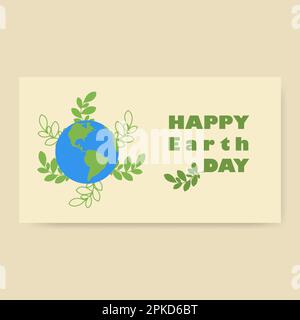 Earth Day flyer card. Earth globe with green leaves. Environmental and environmental protection. Vector illustration Stock Vector