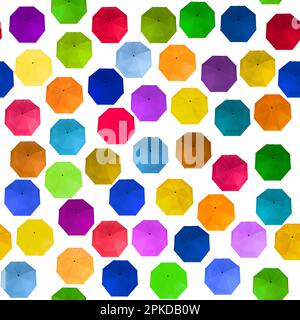 Seamless pattern of different colors colorful umbrellas isolated on white background Stock Photo