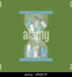 Hourglass with plastic and glass bottles, cans and containers Stock Vector