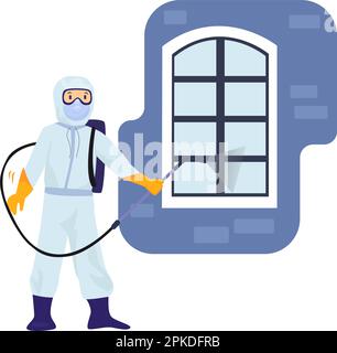 Window disinfection illustration in color cartoon style. Editable vector graphic design. Stock Vector