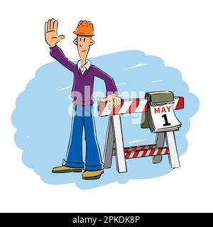 On May 1, I do not work. Construction worker celebrate International Labour Day. Happy Worker's Day concept. Flat style vector illustration Stock Vector