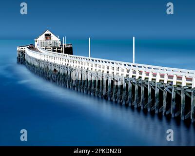 Pier with restaurant at the port of Blankenberge, Flanders, Belgium Stock Photo