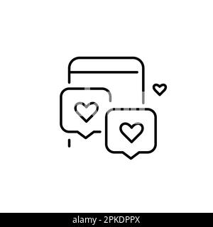 Flirt messages exchange on dating app. Smartphone with heart notification. Pixel perfect, editable stroke icon Stock Vector