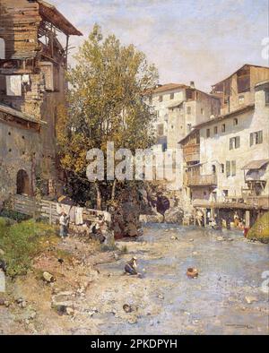 Landscape with a Village on the Outskirts of Rome  1905 by Mariano Barbasan Stock Photo