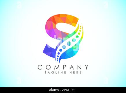 Polygonal alphabet with chiropractic spine logo. Low poly style spinal ...