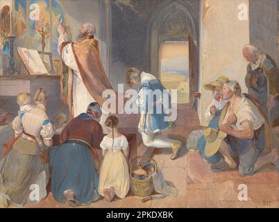 Fridolin Assists with the Holy Mass 1833 by Peter Fendi Stock Photo