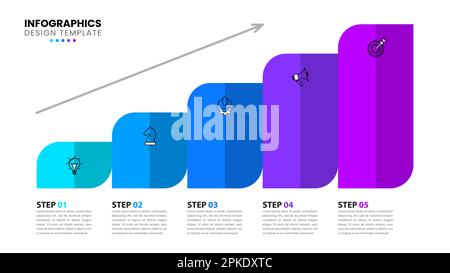 Infographic template with icons and 5 options or steps. Growing columns. Can be used for workflow layout, diagram, banner, webdesign. Vector illustrat Stock Vector