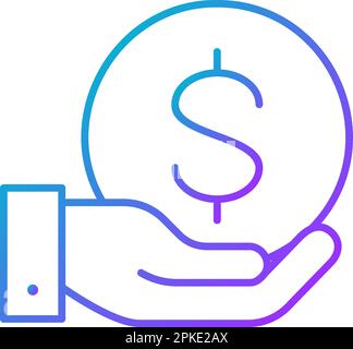 Hand with a coin gradient lineal icon. Finance, payment, invest finance symbol design. Stock Vector