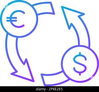 Foreign currency exchange, euro to dollar exchange gradient lineal icon. Finance, payment, invest finance symbol design. Stock Vector