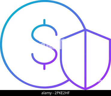 Shield with coin, money safety, insurance, protection money gradient lineal icon. Finance, payment, invest finance symbol design. Stock Vector