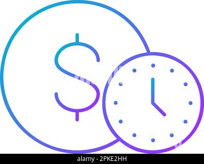 Coin with clock, easy instant credit, loan payment, fast money gradient lineal icon. Finance, payment, invest finance symbol design. Stock Vector